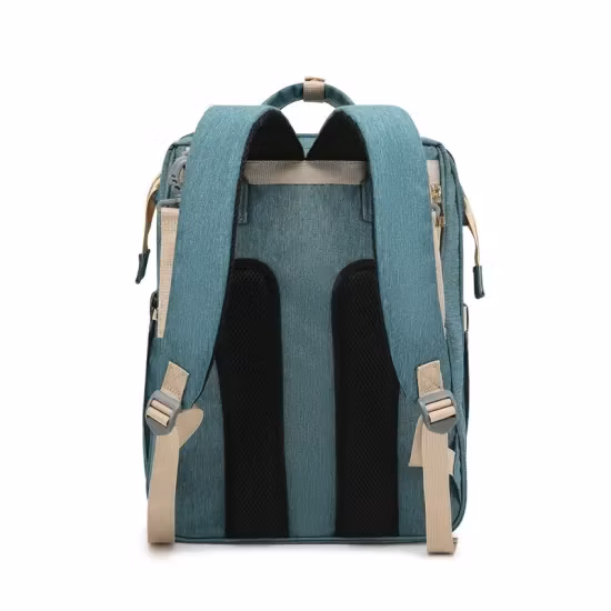 Fabricante al por mayor, mochila de nailon personalizada de gran capacidad, mochila de doble hombro, bolsa para pañales de mamá para cama de bebé