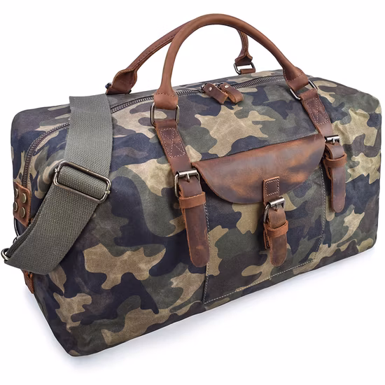 Bolso de mano de cuero de lona impermeable para hombre, bolso de viaje nocturno para fin de semana con correa de hombro ajustable (RS