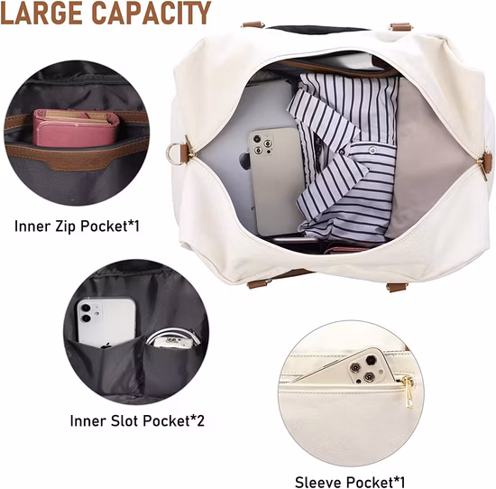 Bolsa de viaje para hombre Carryall Weekender Bolsa de lona de gran tamaño para mujer Carryon Weekend durante la noche con almacenamiento de zapatos y bolsa de aseo